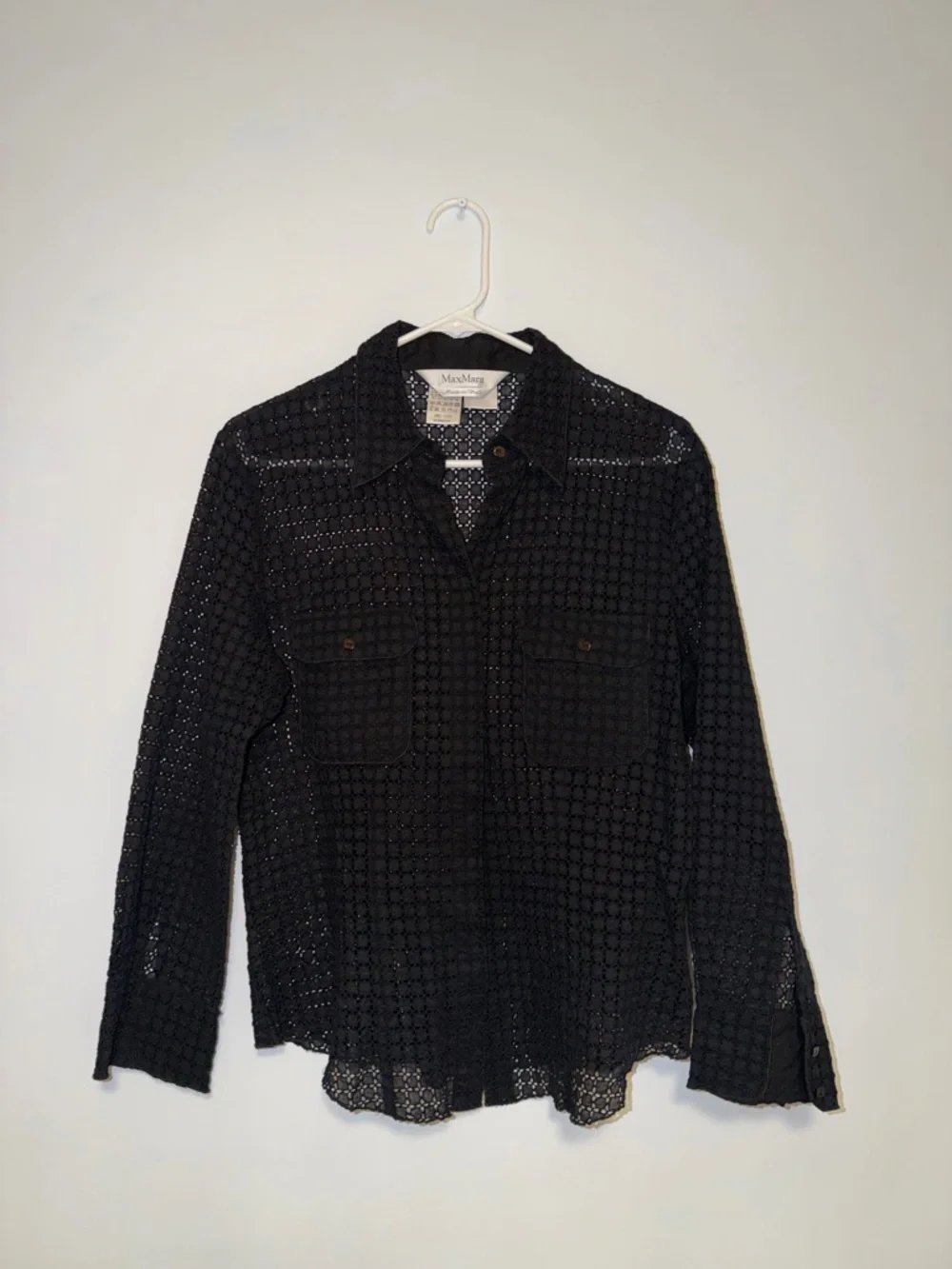 MaxMara Gray Openwork Button-Front Top - Picture 1 of 3